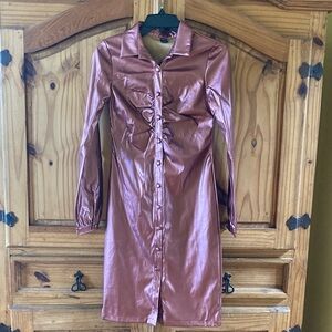 Satin Button-Up Dress in Copper